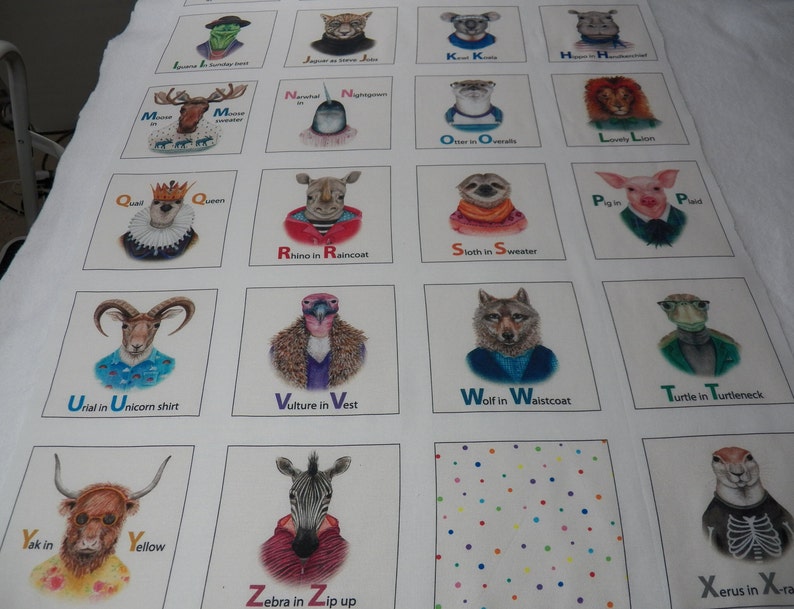 Zootopia A-Z Fabric Panel, 26 Snazzily Dressed Animals, 22001 Beige by Rachel Neiman for Elizabeth's Studio, 24 x 44 approx. 5 blocks image 8