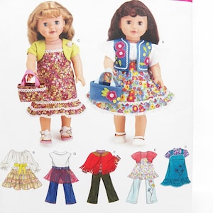 UNCUT Simplicity 3936 Pattern for 18 inch Doll Wardrobe, Jumper, Bolero, Vest, Pants, Ruffled Dress, Doll Basket, Poncho, Boho Tiered Skirt