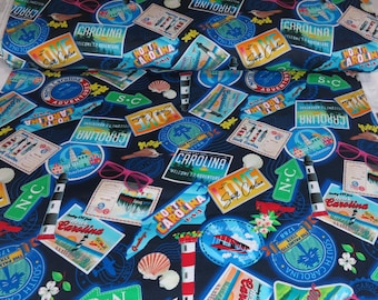 Benartex Cotton Fabric Carolina Greetings Navy (Shop Hop 2022)