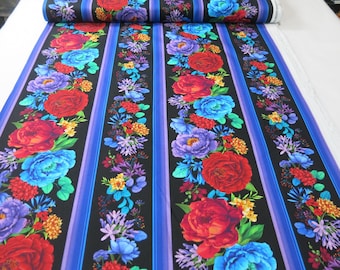 Tissu en coton « Hacienda » de Timeless Treasures, motif Chong-A Hwang n° FLEUR-CD3901, bordure à rayures florales