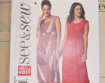 UNCUT Butterick B5837 Pattern, Loose-fitting Pullover Dress, Lined Bodice, Back Ties, Sizes 8 10 12 14 16 18 20 22 24, Easy See & Sew B5837