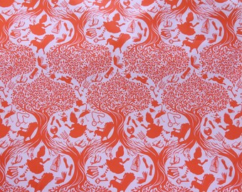 Tula Pink Alice in Wonderland Cotton Fabric, Orange Peach Whimsical Print