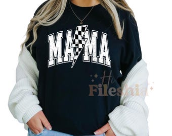 Checkered Mama Shirt: Retro Lightning Bolt Mom Tee