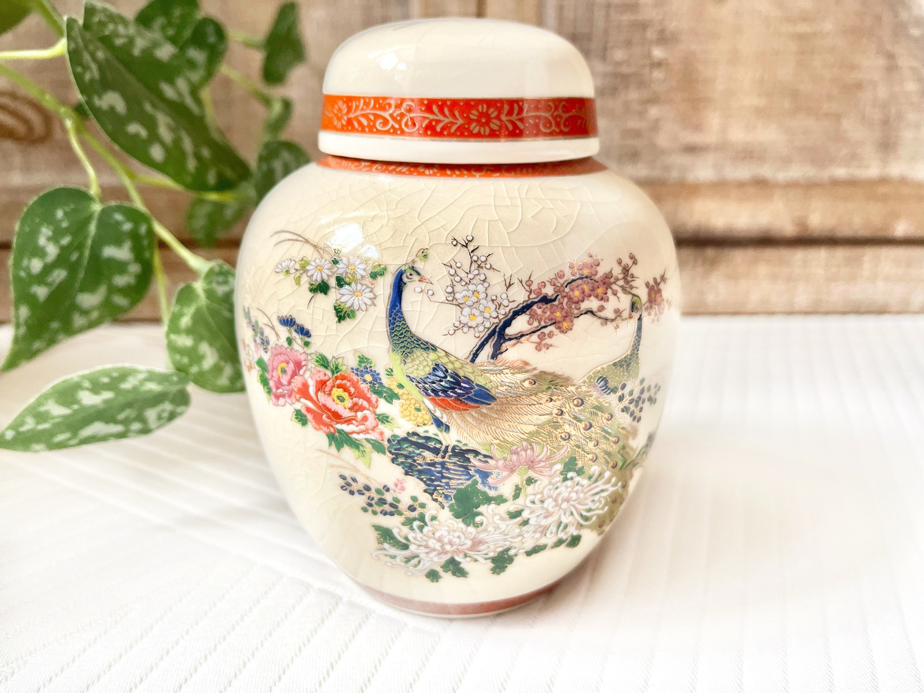 SATSUMA Ginger Jar with Lid - Floral & Bird Motif - Shimazu Family - Ruby  Lane