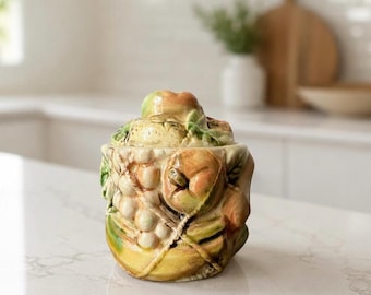 Vintage Tilso Japan Hand-Painted Fruit Style Sugar/Spice Lidded Ceramic Container – Small Mid-Century Modern Kitchen Canister.