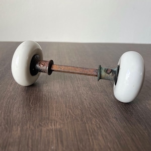 White Porcelain Door Knob Set – Ceramic Door Hardware – Vintage/ Antique Rusty Salvage Knob Set.