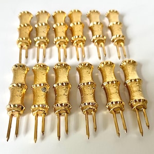 Gold Tone Bamboo Style Handle Corn on Cob Skewer Holders or Hors d’Oeuvre / Appetizer Picks – Set of 6 Pairs (12 Total) Modern Style