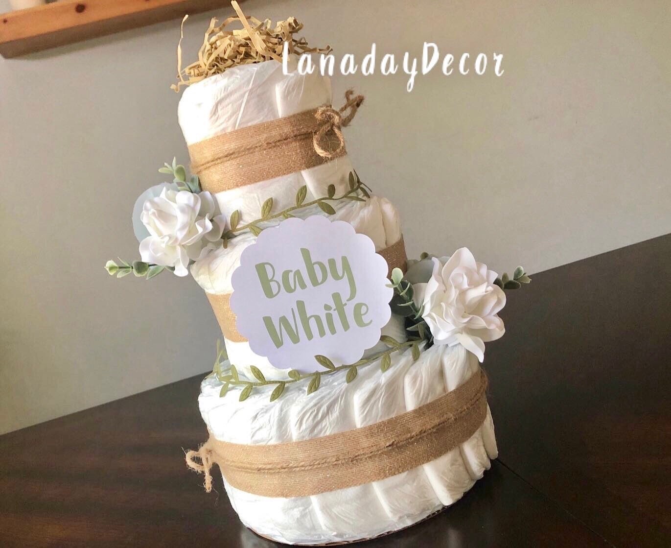 Greenery and Sage Green Gender Neutral Diaper Cake Rustic Etsy