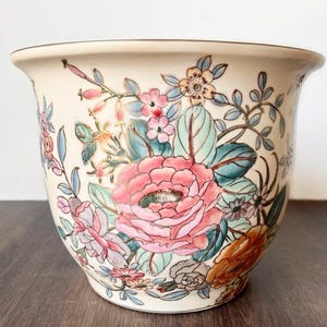 Colorful Floral Planter Made of Ceramic/Porcelain –  Vibrant Guilded Painted Rose Flower Jardiniere Indoor Pot . Fishbowl Planter.