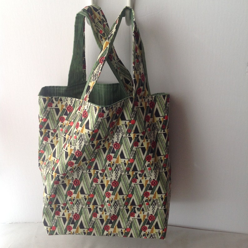 Art Deco Roses Reusable Reversible Washable Multi-use Fabric Tote Shopping Bag