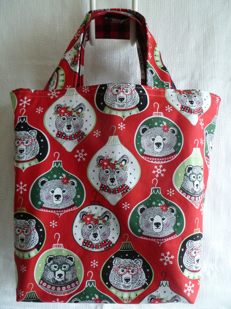 Lumberjack Bear Ornaments Reusable Reversible Washable Multi-use Cotton Tote Shopping Bag