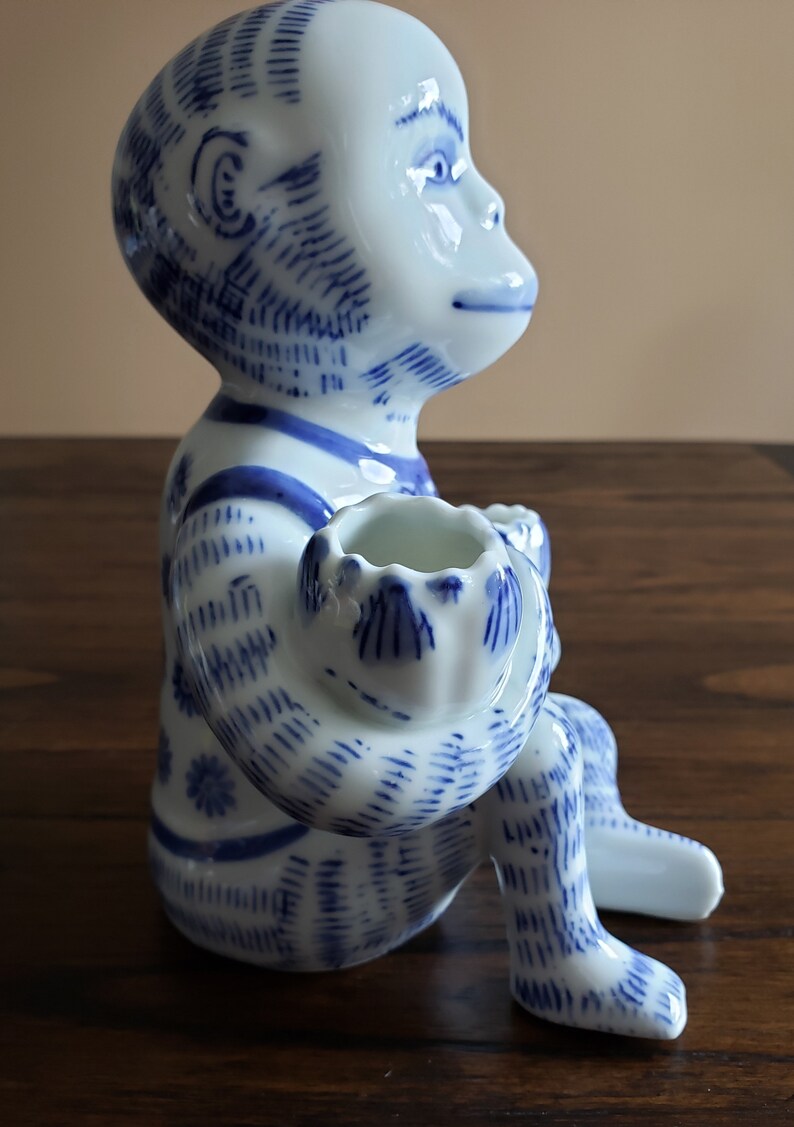 Blue and White Ceramic Monkey Chinoiserie Etsy