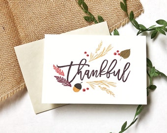 Thankful Cards - 10 Pack Thank You Cards - Simple Thank You's - Grateful - Thanksgiving Cards - Printed Blank Cards- 4x6 w/envelope