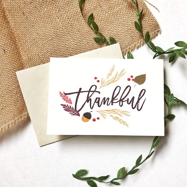 Thankful Cards - 10 Pack Thank You Cards - Simple Thank You's - Grateful - Thanksgiving Cards - Printed Blank Cards- 4x6 w/envelope