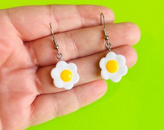 Daisy Egg Earrings Kitschy Earrings Kawaii Earrings Food Earrings Funny Earrings Weird Earrings Funky Earrings Fun Earrings Alien Bratz
