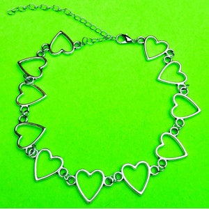 Silver Heart Choker Necklace Handmade Necklace Handmade Jewelry Y2K Aesthetic Y2K Necklace Y2K Jewelry Silver Necklace Silver Jewelry