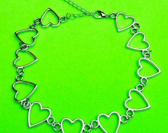 Silver Heart Choker Necklace Handmade Necklace Handmade Jewelry Y2K Aesthetic Y2K Necklace Y2K Jewelry Silver Necklace Silver Jewelry