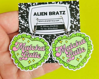 Matcha Latte Earrings Funny Gift Idea Gag Gift Matcha Girly Earrings Funky Earrings Girly Earrings Fun Jewelry Handmade Earrings