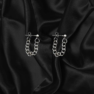 Dangly Stainless Steel Chain Stud Earrings Chain Drop Earrings Kpop Earrings Kpop Jewelry Grunge Simple Jewelry Handmade Earring