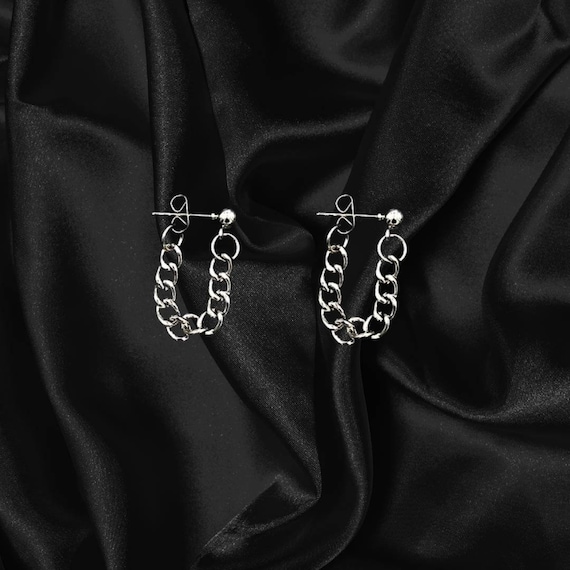 Dangly Stainless Steel Chain Stud Earrings Drop Earrings Emo Punk Rock Goth Egirl Eboy Kpop Grunge Simple Jewelry Handmade Earrings