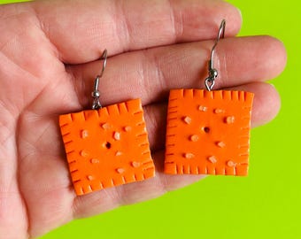 Cheese Cracker Earrings Kitschy Earrings Food Earrings Funny Earrings Weird Earrings Funky Earrings Polymer Clay Earrings
