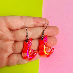 Iridescent Shrimp Earrings Kitschy Earrings Kawaii Earrings Food Earrings Funny Earrings Weird Earrings Funky Earrings Fun Earrings
