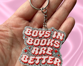Les garçons dans les livres sont meilleurs porte-clés Porte-clés livresques Porte-clés de livre Thème des amoureux des livres Porte-clés Bas de Noël Porte-clés à paillettes