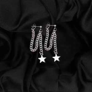 Dangly Stainless Steel Star Chain Stud Earrings Goth Earrings  Egirl Eboy Goth Kpop Earrings Simple Jewelry Handmade Earrings Alienbratz
