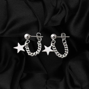 Star Dangly Stainles Steel  Chain Stud Earrings Kpop Earrings Grunge Earrings Funky Earrings Simple Jewelry Handmade Earrings Alienbratz