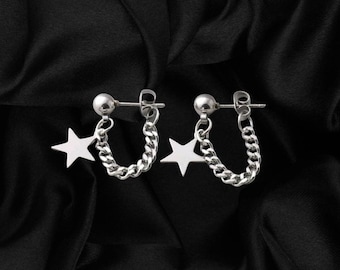 Star Dangly Stainles Steel  Chain Stud Earrings Kpop Earrings Grunge Earrings Funky Earrings Simple Jewelry Handmade Earrings Alienbratz
