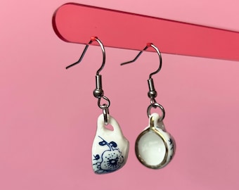 Tiny Teacup Earrings Dainty Earrings Small Earrings Kitsch Earrings Funky Earrings Weird Earrings Silver Jewelry Blue Earrings