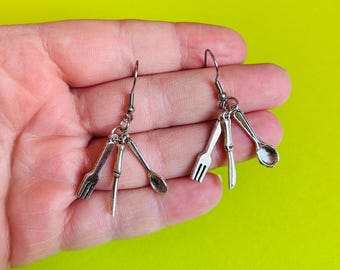 Silverware Earrings Funny Gag Gift Halloween Earrings Kitsch Earrings Funky Earrings Weird Earrings Silver Jewelry Silver Earrings
