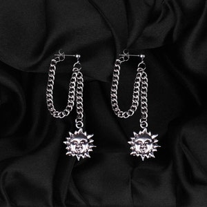 Dangly Stainless Steel Sun Chain Stud Earrings Kpop Earrings Punk Earrings Egirl Eboy Grunge Simple Jewelry Handmade Earrings Alienbratz