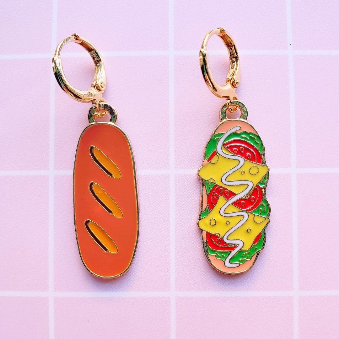Hoagie Sandwich Gold Earrings Kitschy Earrings Kitsch Jewelry Etsy