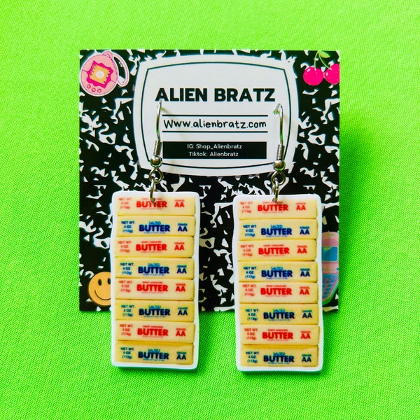 Butter Earrings Weird Earrings Weird Jewelry Handmade Earrings Handmade Jewelry Food Earrings Kitsch Earrings Gag Gift Alien Bratz