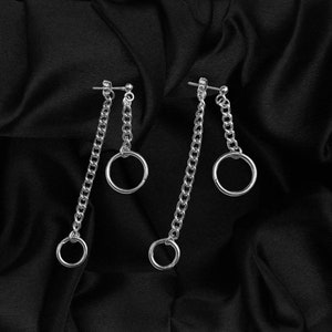 Dangly Stainless Steel Chain Stud Earrings Chain Drop Earrings Emo Punk Rock Goth Egirl Eboy Kpop Grunge Simple Jewelry Handmade Earrings