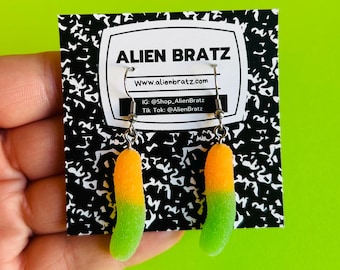 Sour Candy Worm Earrings Kitschy Earrings Food Earrings Funny Earrings Weird Earrings Funky Earrings Fun Earrings Handmade