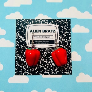 Red Pepper Earrings Kitschy Earrings Kawaii Earrings Food Earrings Funny Earrings Weird Earrings Funky Earrings Fun Earrings Alien Bratz