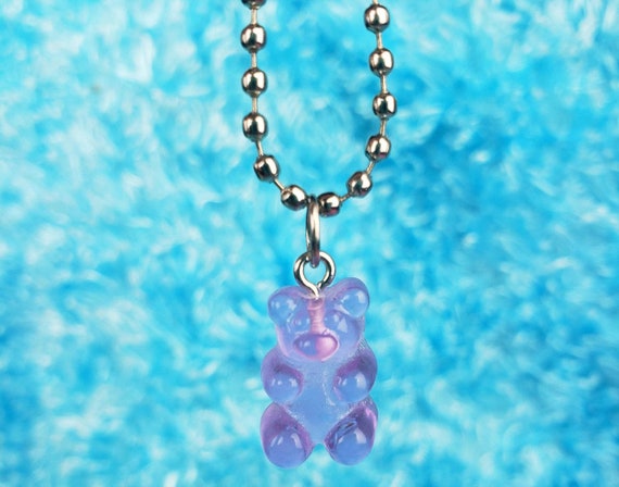 Pastel Purple Gummy Bear Stainless Steel Ball Chain Choker Necklace Cute Aesthetic Harajuku Kawaii Pastel Goth Gift Idea