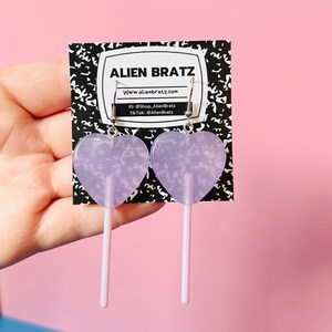 Pastel Purple Lollipop Earrings Kitschy Earrings Kawaii Earrings Candy Earrings Funny Earrings Weird Earrings Funky Earrings Fun Earrings