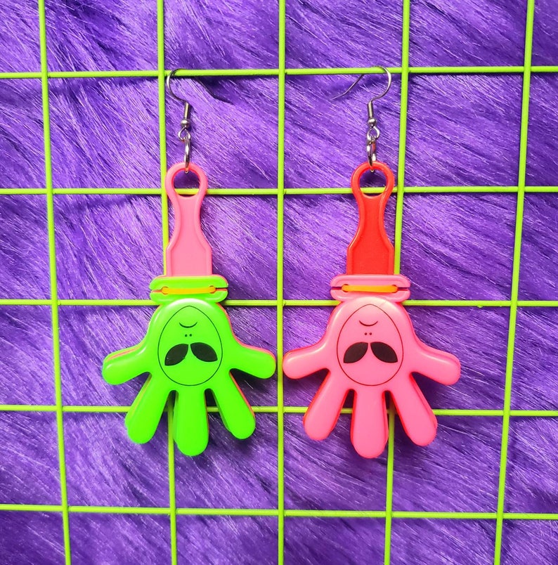 Green Pink and Red Alien Noisemaker Toy Earrings 90/'s Y2K Nostalgia Handmade Cute Adorable Kitsch Throwback