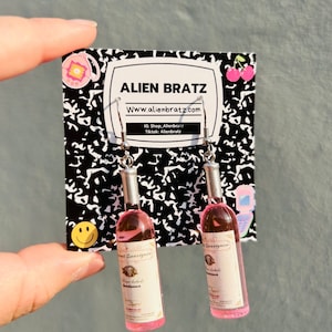 Wine Earrings Kitschy Earrings Kawaii Earrings Handmade Earrings Funny Earrings Weird Earrings Funky Earrings Fun Earrings Alien Bratz