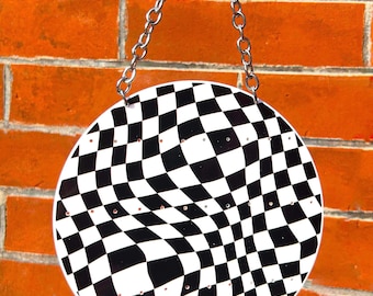 Black Checker Print Earring Holder Earring Storage Hanging Earring Holder Home Decor Dorm Decor Funky Decor Gifts For Her Alien Bratz