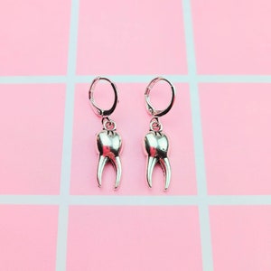 Silver Teeth Earrings Round Earwire Gifts For Her Gifts For Him Halloween Earrings Handmade Earrings Egirl Eboy Goth Earrings Alienbratz