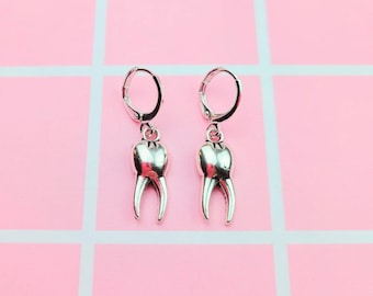 Silver Teeth Earrings Round Earwire Gifts For Her Gifts For Him Halloween Earrings Handmade Earrings Egirl Eboy Goth Earrings Alienbratz
