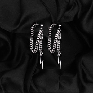 Dangly Stainless Steel Chain Lightning Bolt Stud Earrings Egirl Eboy Kpop Earrings Punk Grunge Simple Jewelry Handmade Earrings Alienbratz