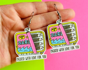 Valentine’s Day Sardine Earrings Valentine’s Day Earrings Vday Earrings Cute Fish Jewelry Funny Earrings Animal Earrings Gag Gift Idea
