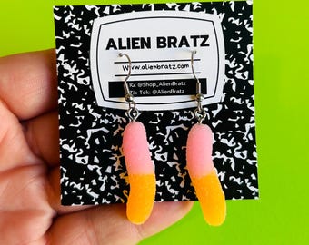 Sour Candy Worm Earrings Kitschy Earrings Food Earrings Funny Earrings Weird Earrings Funky Earrings Fun Earrings Handmade