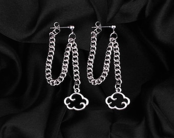 Dangly Stainless Steel Cloud Chain Stud Earrings Kpop Earrings Grunge Earrings Funky Earrings Simple Jewelry Handmade Earrings Alienbratz