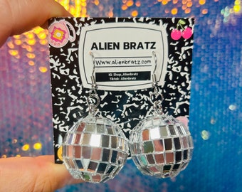 Disco Ball Earrings 60&#39;s 70&#39;s Funny Gag Gift Halloween Earrings Kitsch Earrings Funky Earrings Weird Earrings Rave Earrings Alien Bratz